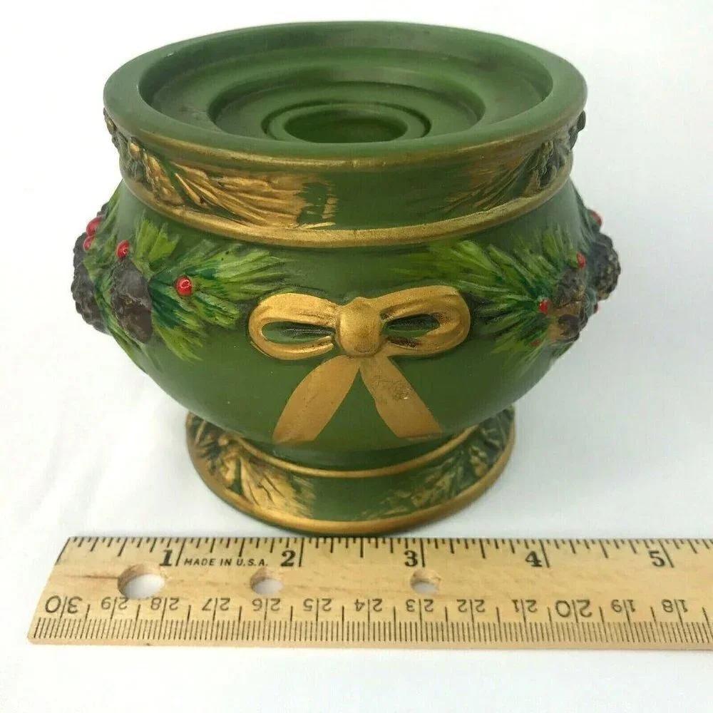 Napcoware Napco Taper Candle Holder Set of 2 Green Vtg MCM Christmas Pinecone